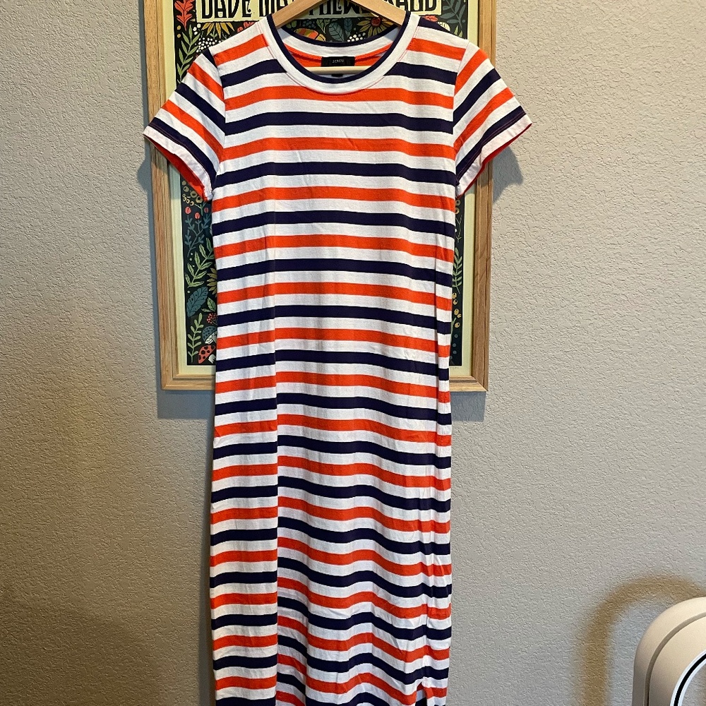 J. Crew Women’s Stripped Short Sleeve Dress- Orange White Navy